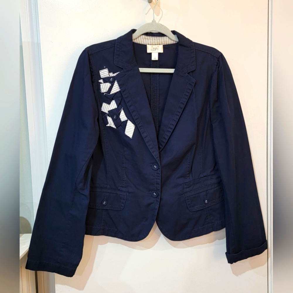 Ann Taylor Loft Navy Blazer Front Pocket Size 14